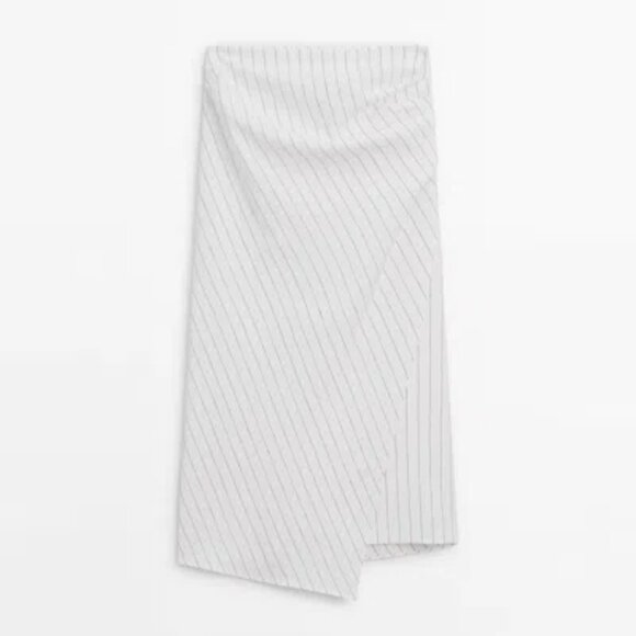MASSIMO DUTTI Striped Midi Skirt With Pleat Detail In White Size L NWT - Picture 7 of 13